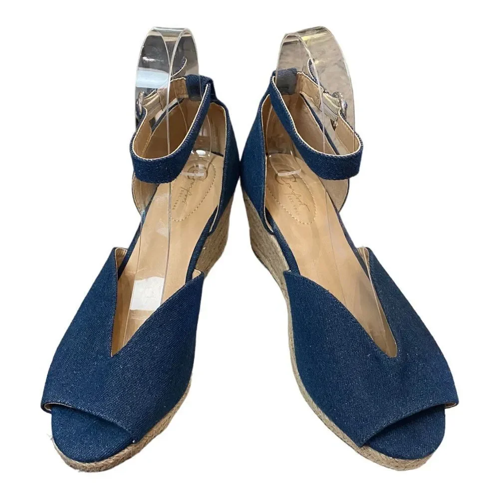 C Comfort Women's Peep Toe Denim Espadrille Wedge Sandals 8